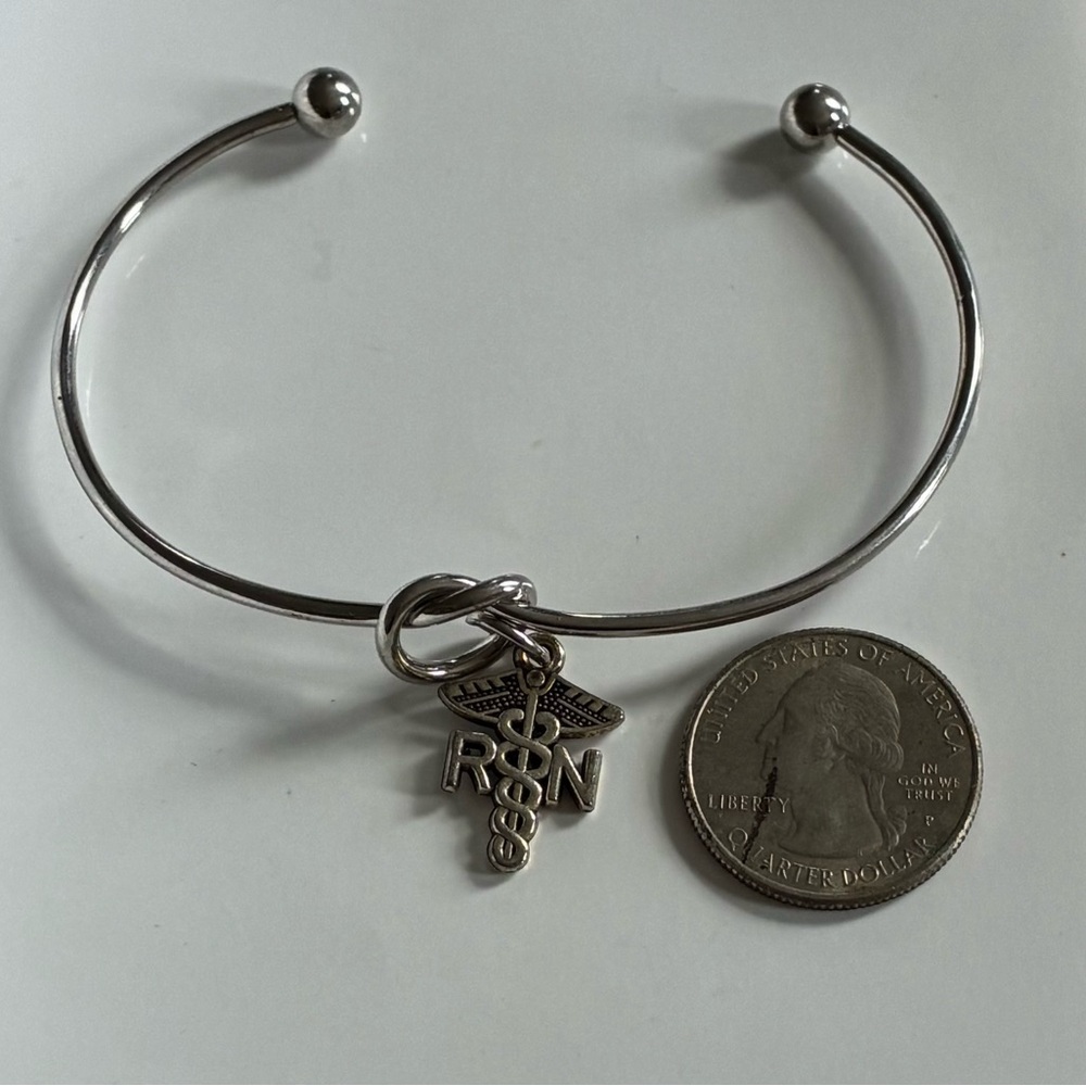⚕️RN Charm Open Bangle Silver Tone - Picture 7 of 10
